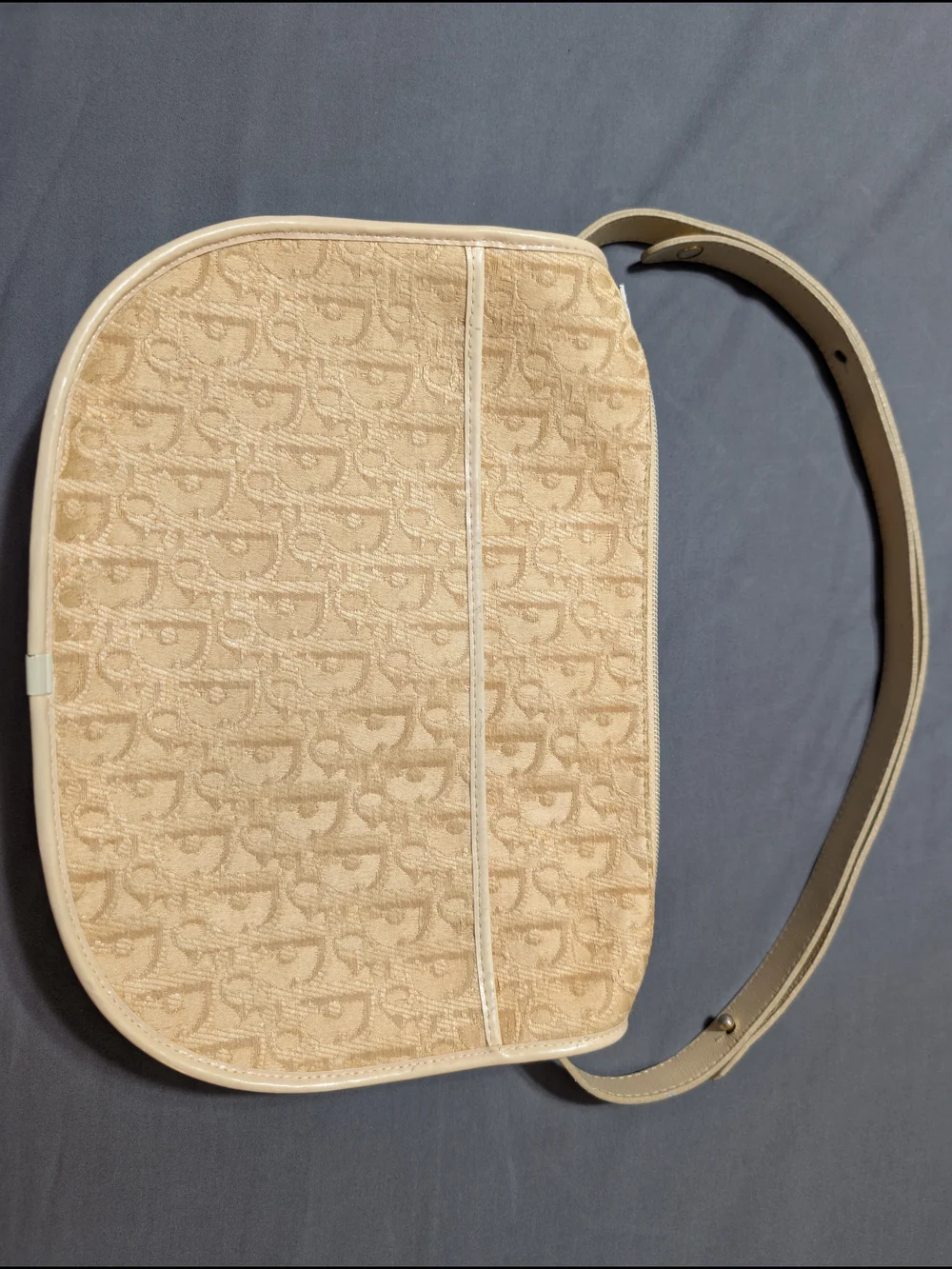 Vintage Christian Dior Trotter Oblique Beige Shoulder Bag Gold CD Logo France